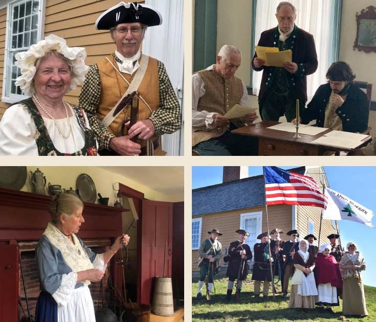 Grid of four photos of docents and reenactors